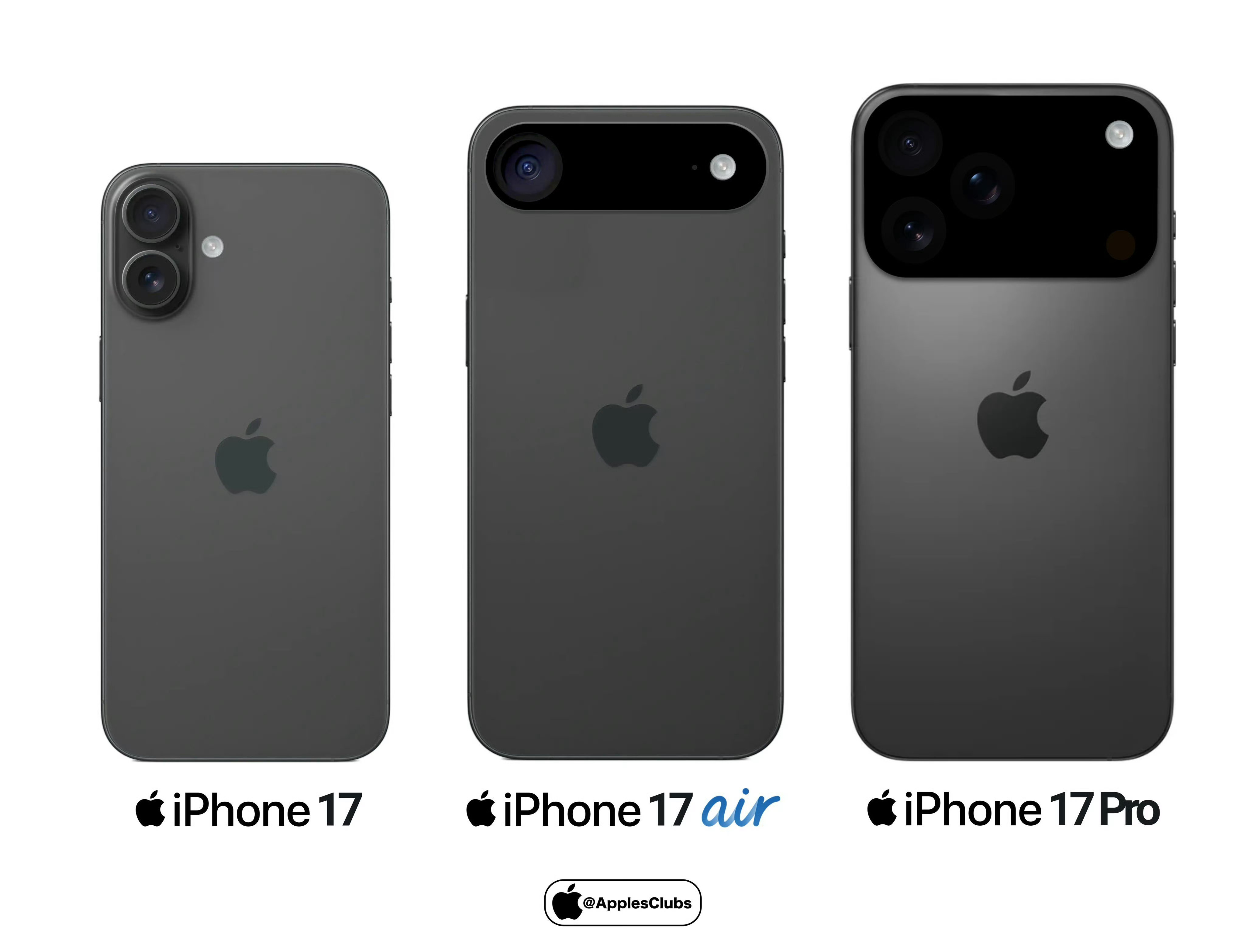 网传的 iPhone 17 系列渲染图，外观设计改变挺多的，Air还有Pro镜头