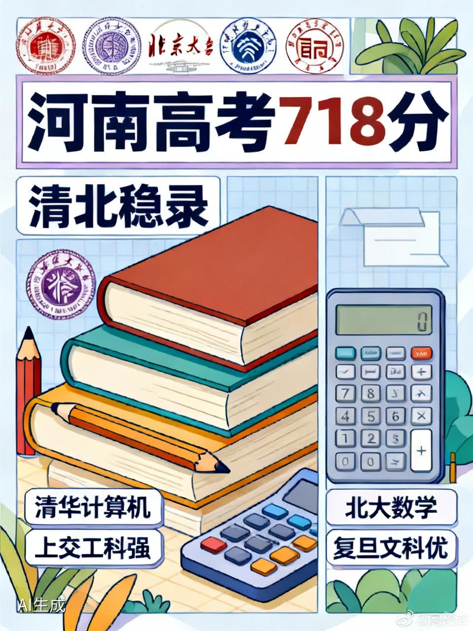 河南高考718分，那简直是妥妥的学霸级别，能上的大学可太多啦！清北肯定是稳稳的。