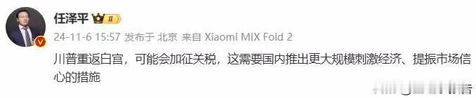 经济学家任泽平呼吁为应对特朗普上台，我们要推出更大规模的刺激政策来提振国内的信心