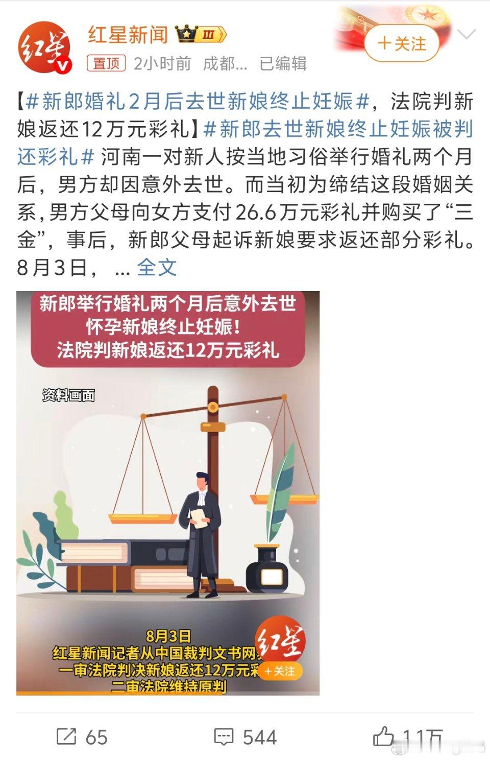 新郎去世新娘终止妊娠被判还彩礼都有难处但是女方做的也没毛病毕竟是她的身体生与不生