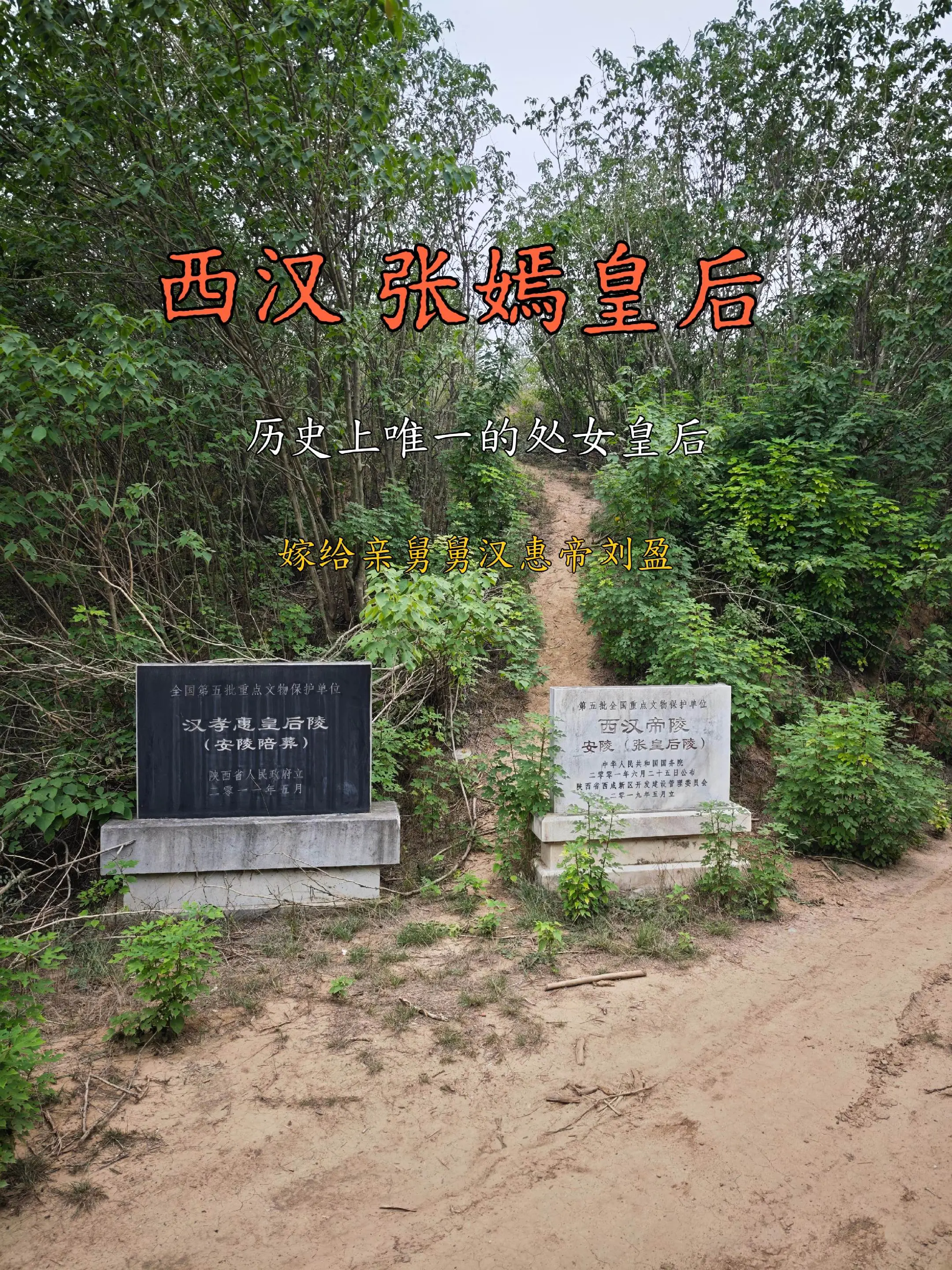汉惠帝刘盈的皇后：汉孝惠皇后陵张嫣。她是西汉开国功臣赵王张敖的女儿，母...