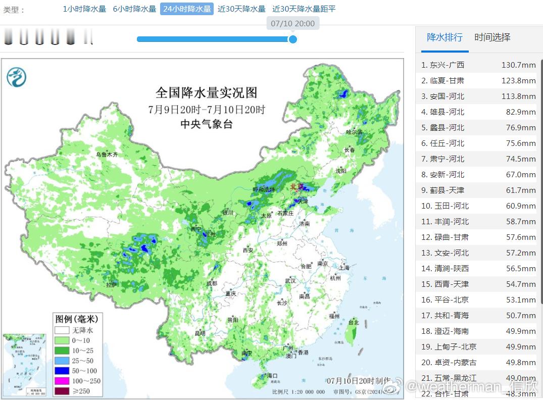 【强降雨】昨晚到今天，西风槽东移，导致青海甘肃宁夏内蒙古黑龙江等地降雨增多，甘肃