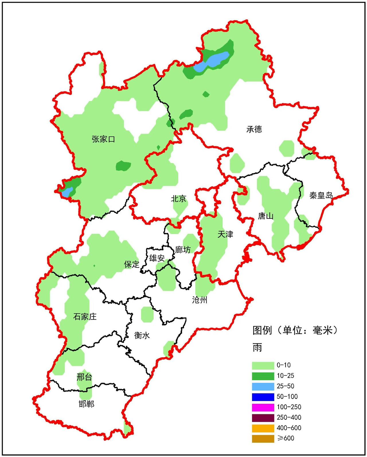 河北大范围雷雨天气明日登场河北闷热感十足5日7时-6日7时，张家口、承德北部、唐