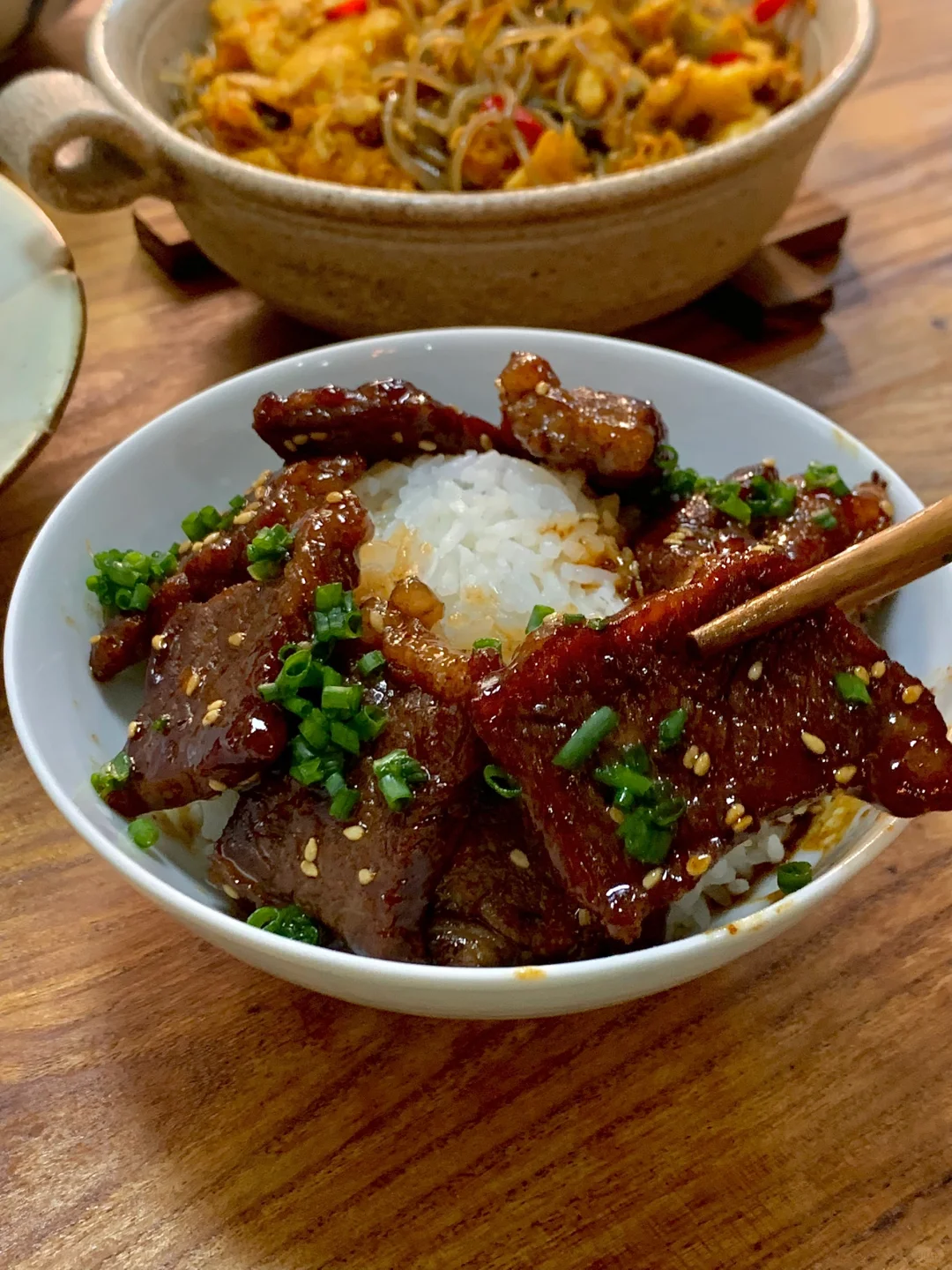 281天｜酱烧牛肉 油菜炒土豆 酸菜粉丝炒鸡蛋