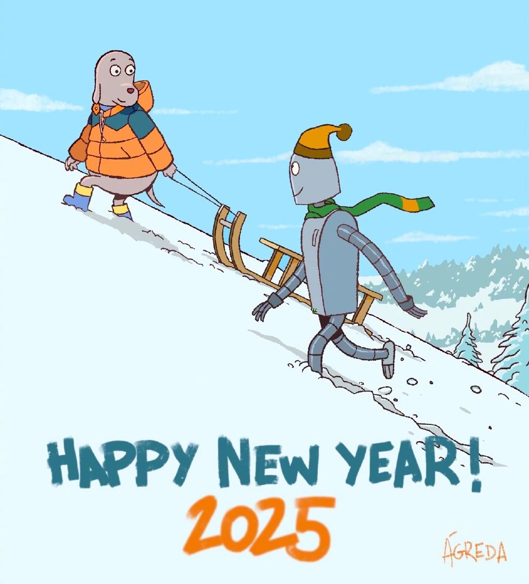 《机器人之梦》特别绘制的新年贺图，祝福大家2025年新年快乐 