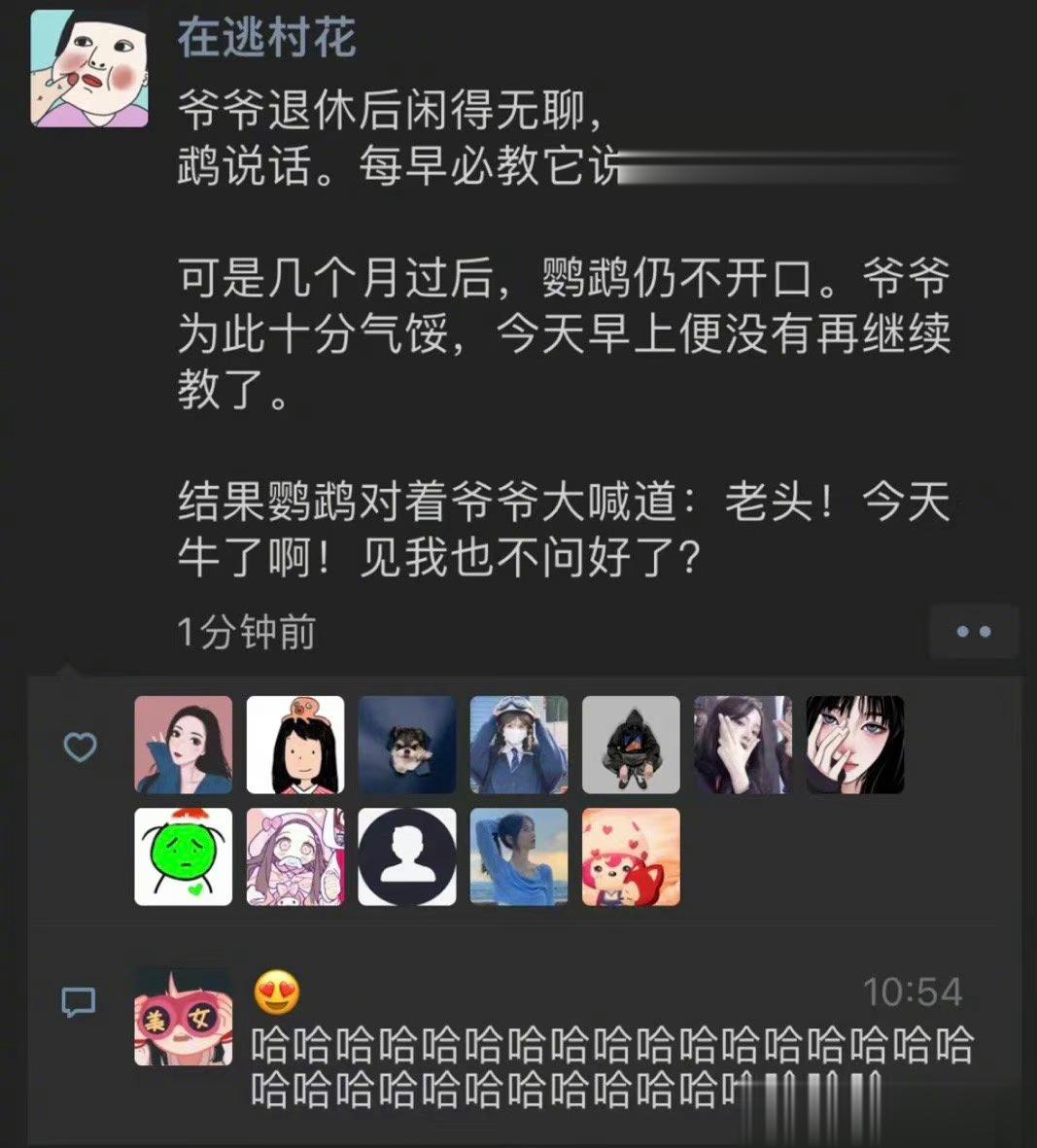 鹦鹉：老头，今天怎么这么没礼貌[允悲]哈哈哈哈哈哈哈哈哈哈哈哈 ​ ​​​