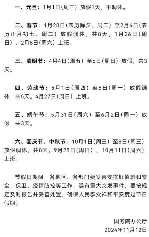 哎呦喂，元旦放假天数居然出来了，据了解，元旦那天是周三，只放假一天，不需要调休。