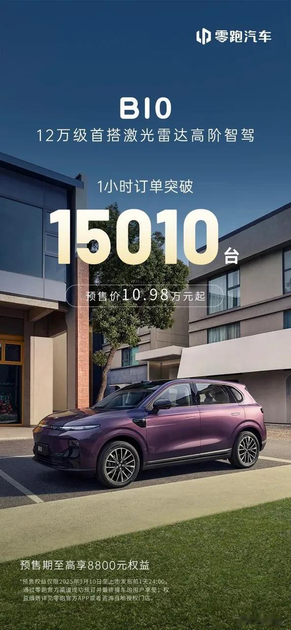 12万级就带激光雷达，智驾平权还得是零跑B10。
 
说到做到，预售10.98万