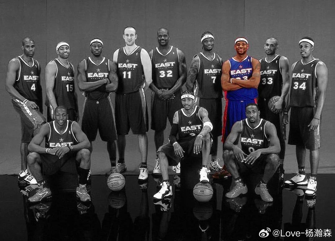 2005年NBA东部全明星阵容，如图勒布朗·詹姆斯曾连续21个赛季入选NBA全明
