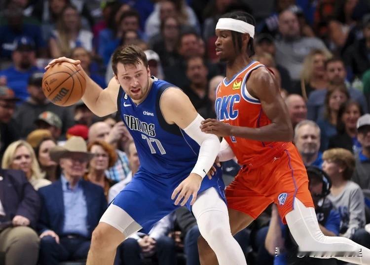 NBA季后赛，西部半决赛，雷霆117-95独行侠，亚历山大和东契奇的数据对比

