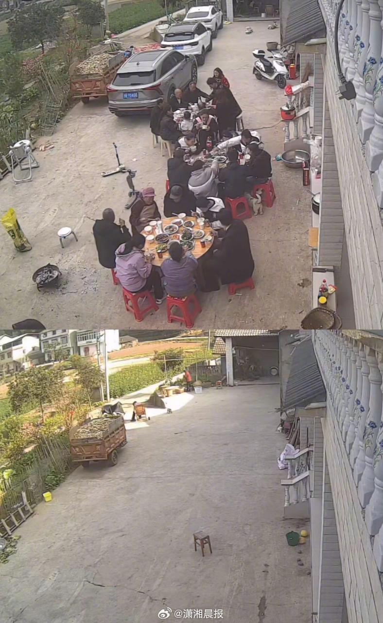 #初一家里有43人过完年只剩老人在家#【监控下的催泪一幕：大年初一满满当当的院子