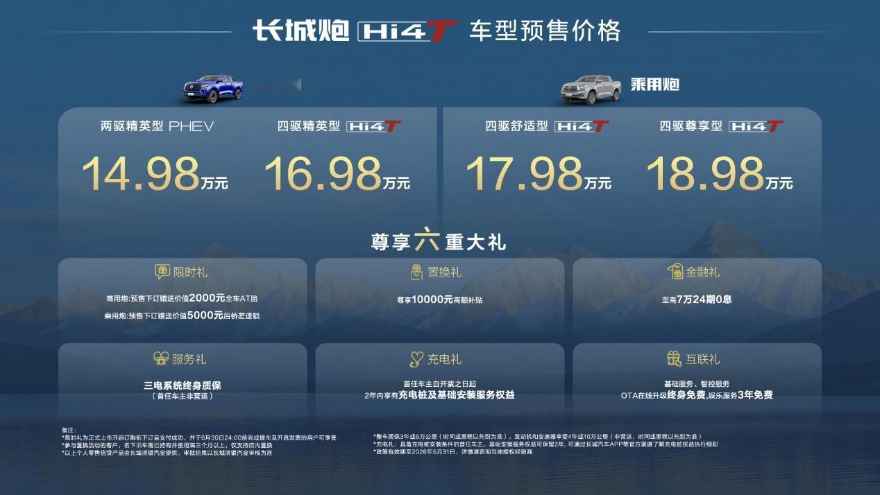 北京车展上，长城炮 Hi4-T 正式开启预售，定位 “真新能源皮卡”，多款配置车