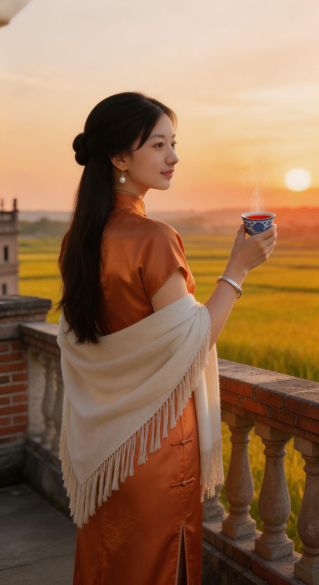 现在茶凉了。
我还在等，不等他回来，
等我学会把“我随意”三个字，
喝出敬酒的热