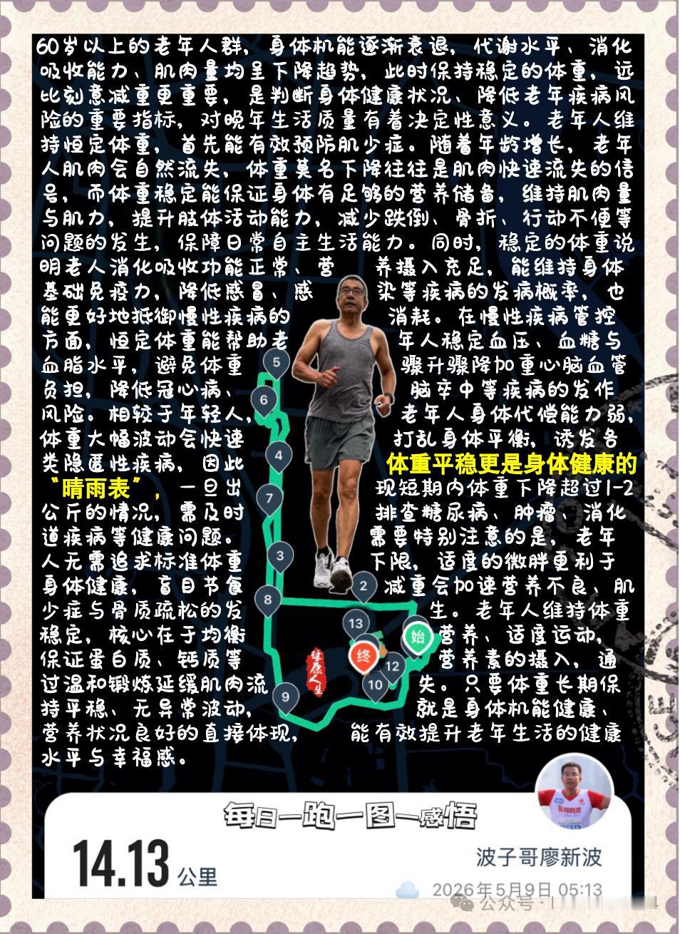 【恒定体重对老年人的健康影响】60岁以上的老年人群，身体机能逐渐衰退，代谢水平、