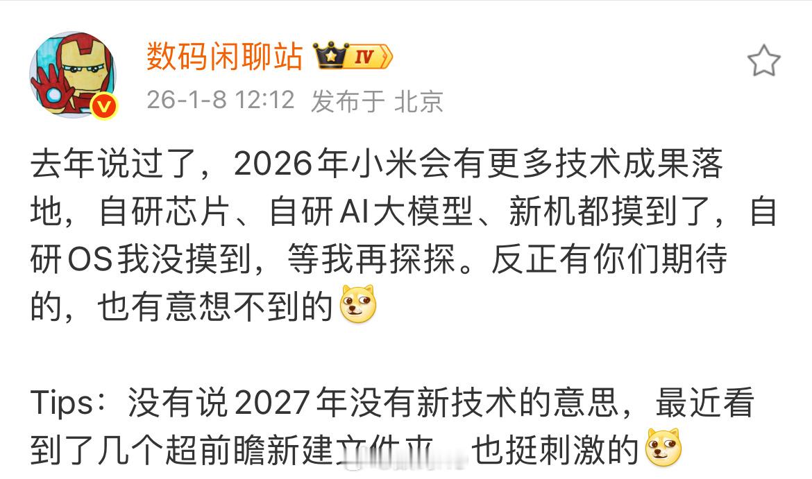 话说，2026年小米有啥大家意想不到的，自研芯片、AI大模型都有了