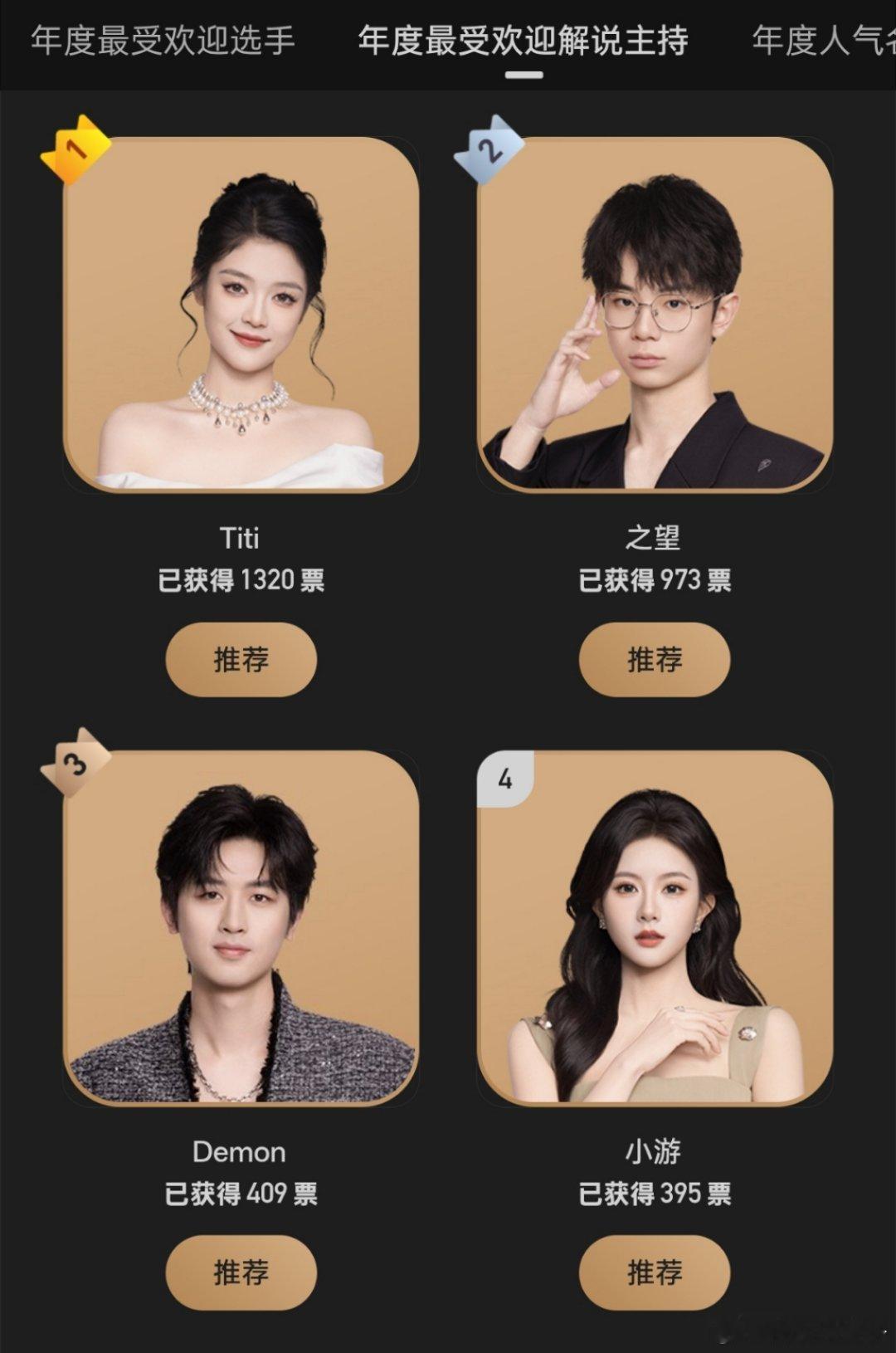 2025年度最受欢迎解说主持2025PEL全明星投票 最佳解说主持是Titi和之