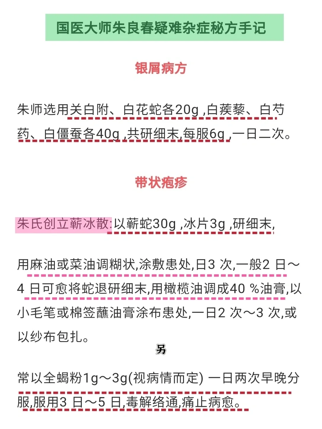 老中医朱良春 门诊常见病 自创经验方
