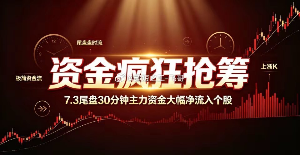 资金疯狂抢筹，7.3尾盘30分钟主力资金大幅净流入个股7月3日周五全天缩量修复，