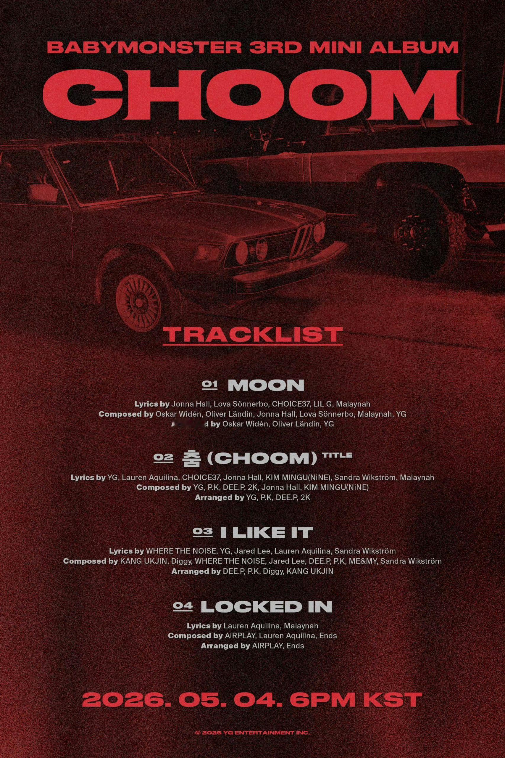 Babymonster 迷你三辑《춤 (CHOOM)》曲目列表一览 新专将于5月