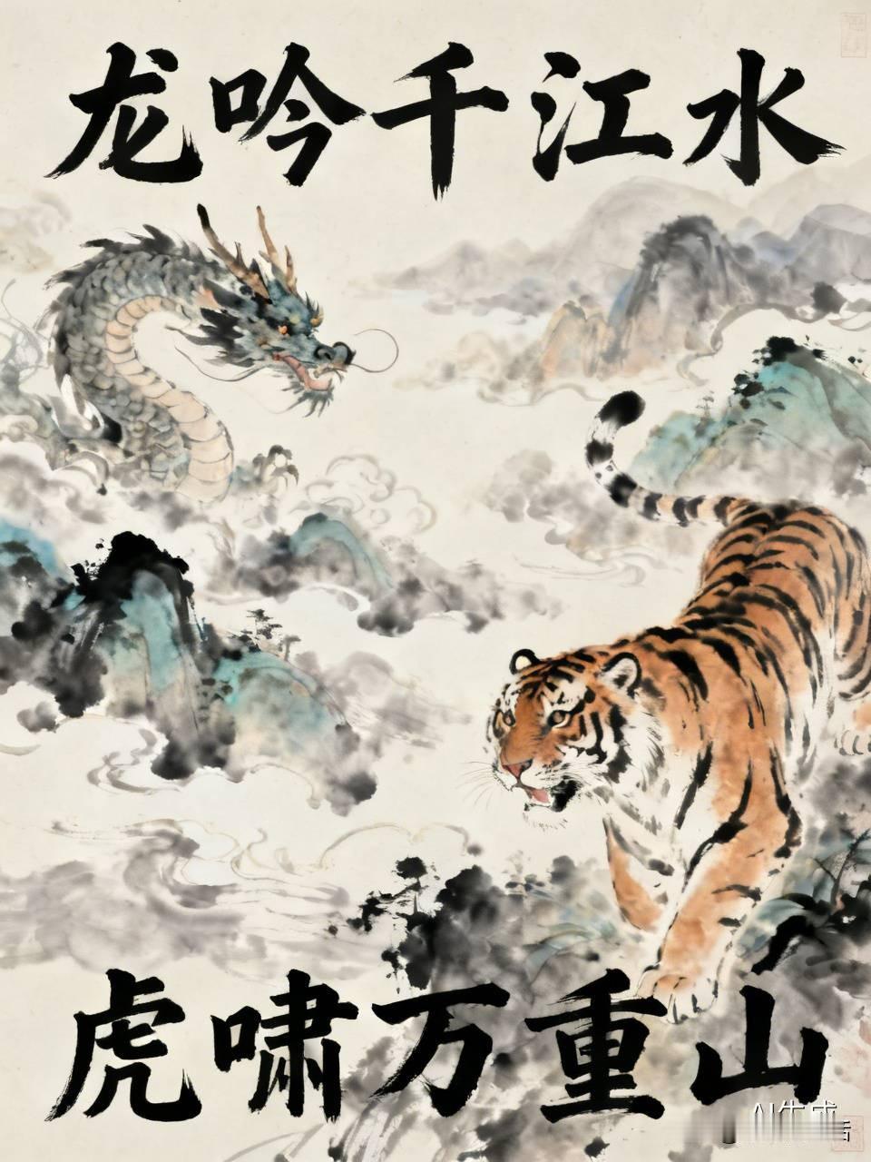 上联：龙吟千江水，邀对下联虎啸万重山！