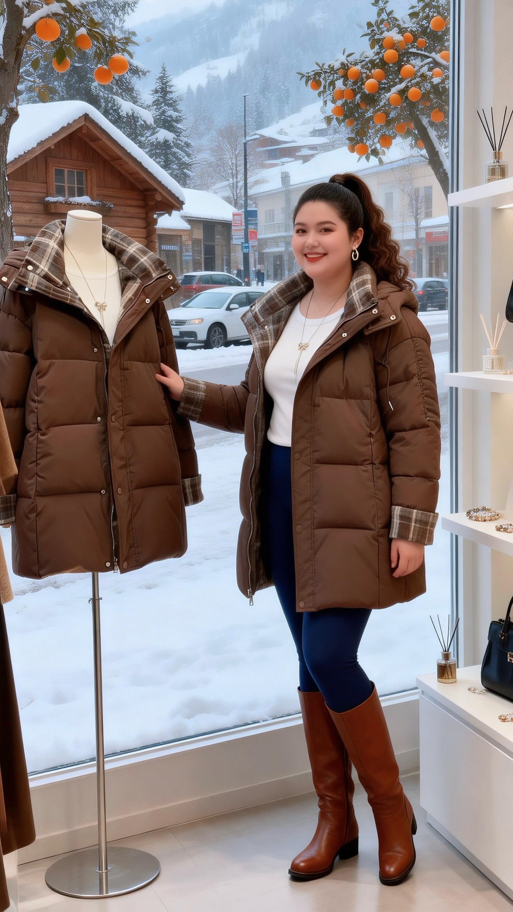 大码女装 保暖外套时尚休闲穿搭胖妹妹的冬季有效穿搭我的初雪穿搭准备好啦