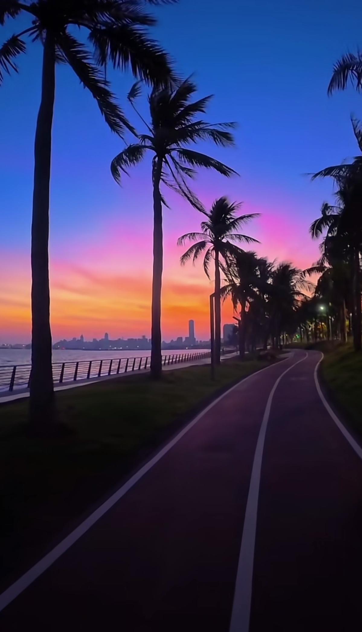 发张你手机里最美的夕阳照可以吗来海南出差，漫步在椰海大道，很幸运见这么绝的夕阳！