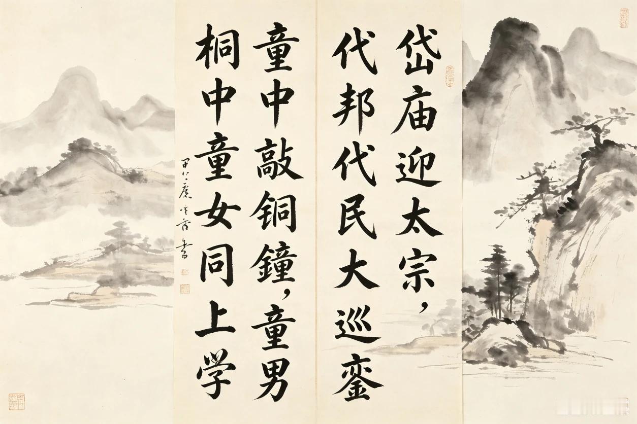 桐中联，今天一口气写了两副。这副联的核心机关是拆字。
上联:(桐铜童同)同音，第