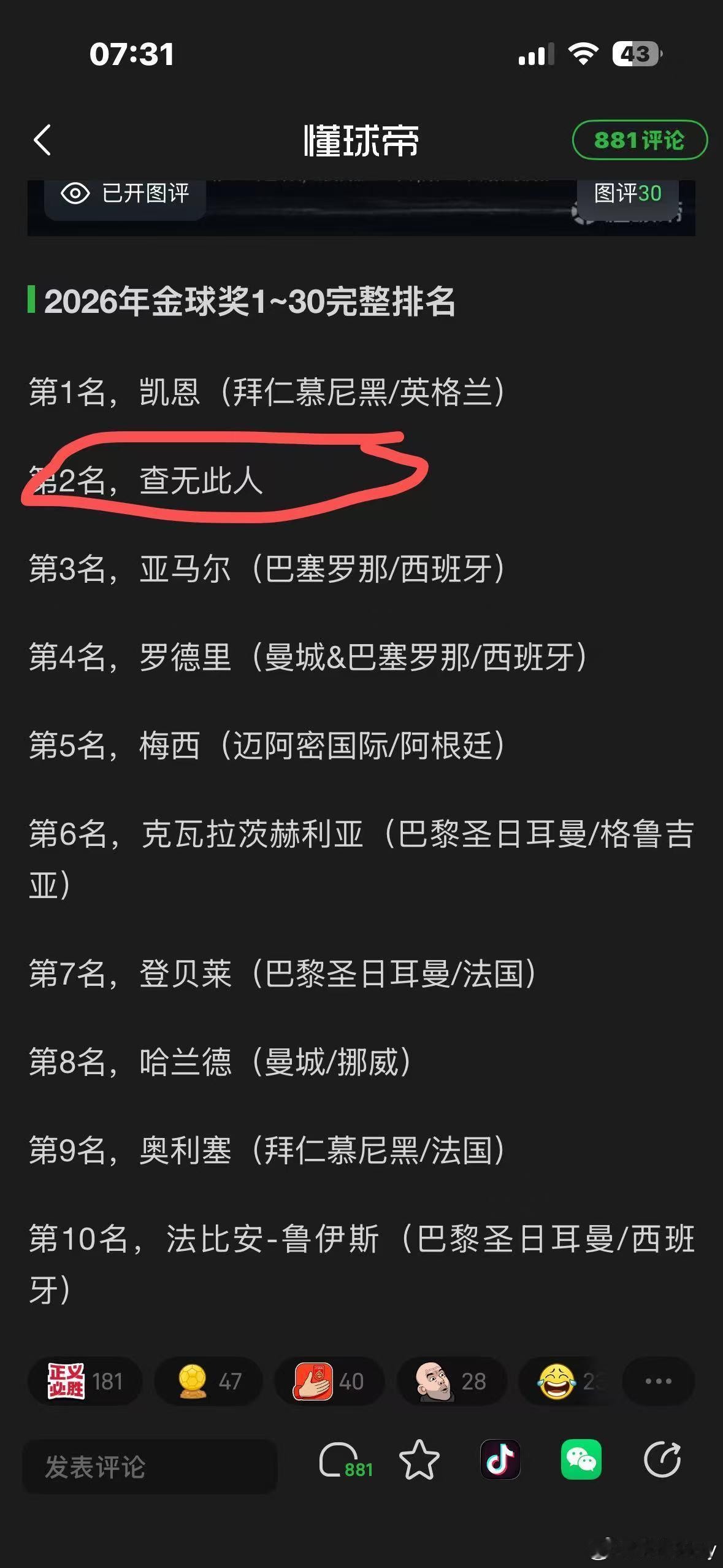 恭喜凯恩这个查无此人是谁啊[笑而不语][疑问]凯恩获2026年金球奖 ​​​