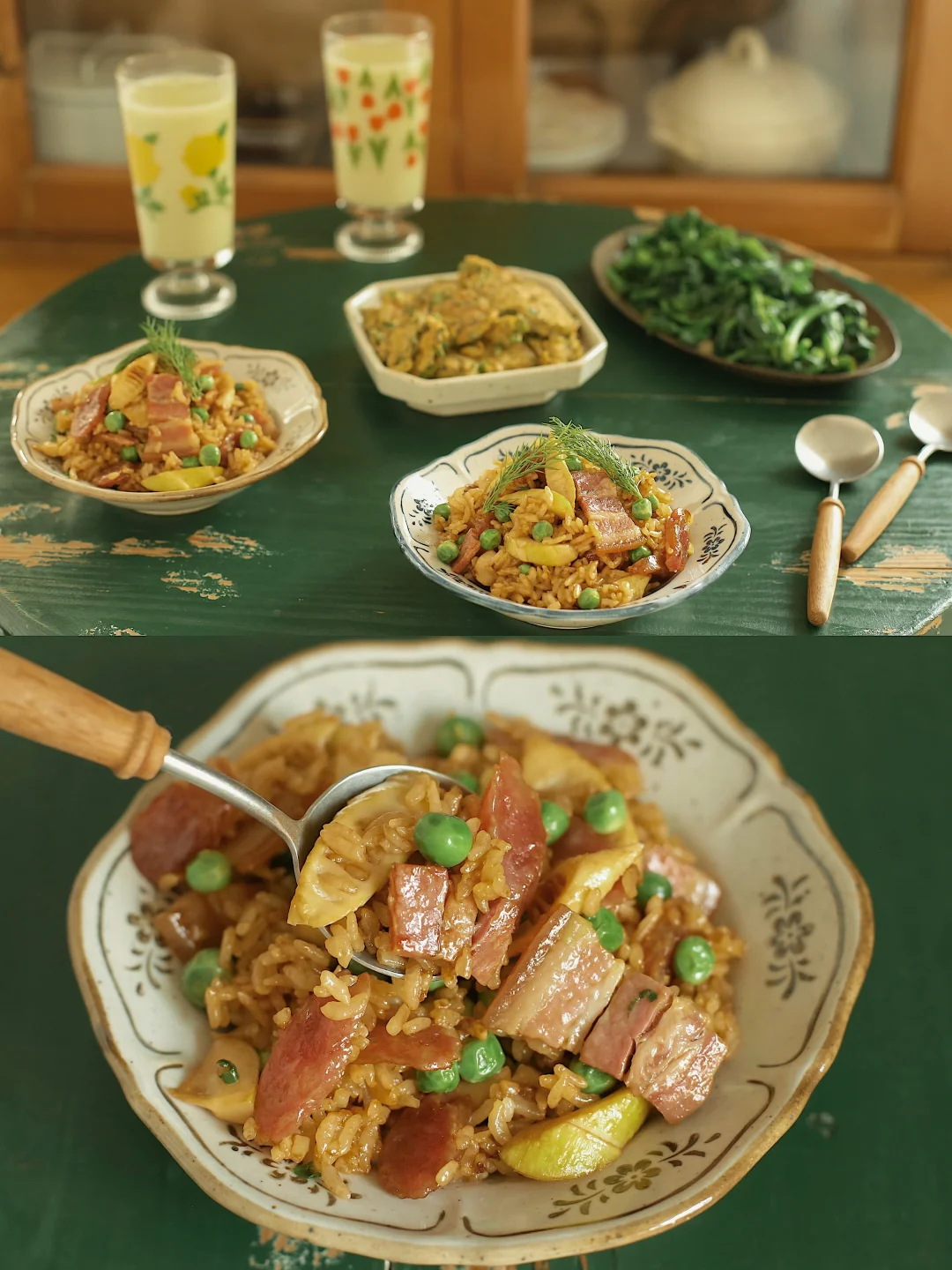 鲜香油润的春笋咸肉腊肠炒饭。