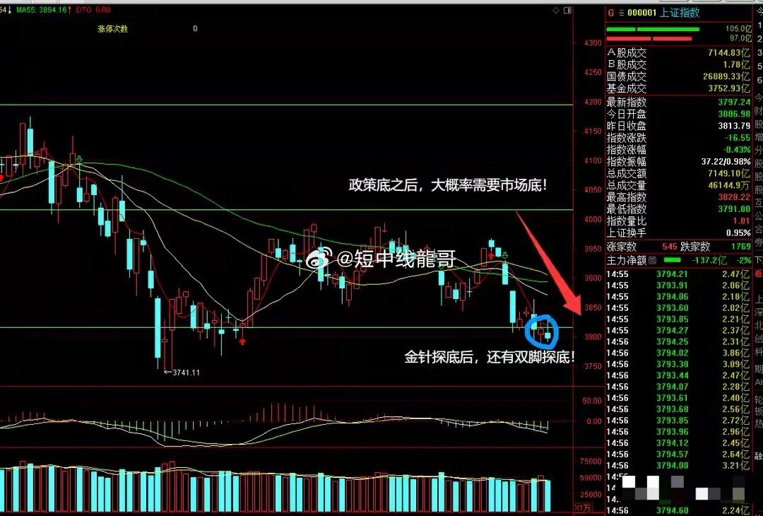 上周五那根金针探底看着提气，可今天几大指数接着震荡探底。上证失守 3800 点收
