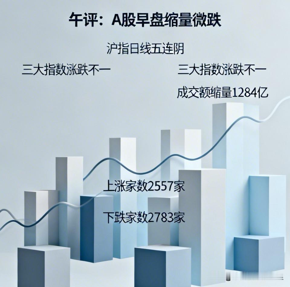 午评： A股早盘缩量微跌，沪指日线五连阴，接下来怎么走？听老手分析

上午收盘了