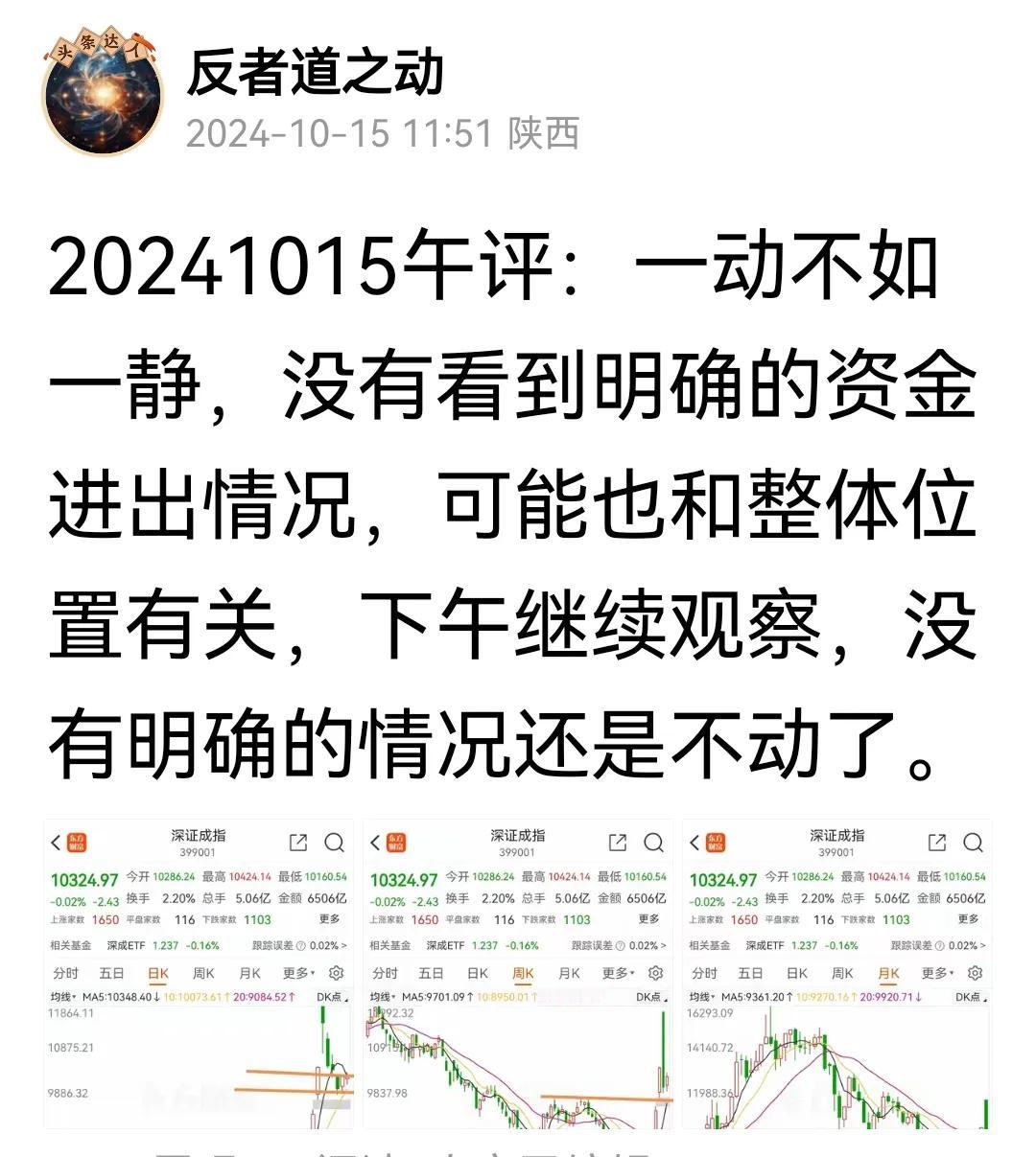 20241015收评：中午、下午盘中都给了提示，一动不如一静，就是说不适合买入。