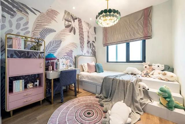 125㎡现代轻奢，儿童房的背景墙，童趣梦幻好漂亮