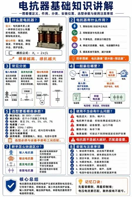 变频器老烧、电容总炸？电抗器选型80%的人栽在这6个参数上！
① 位置决定功能—