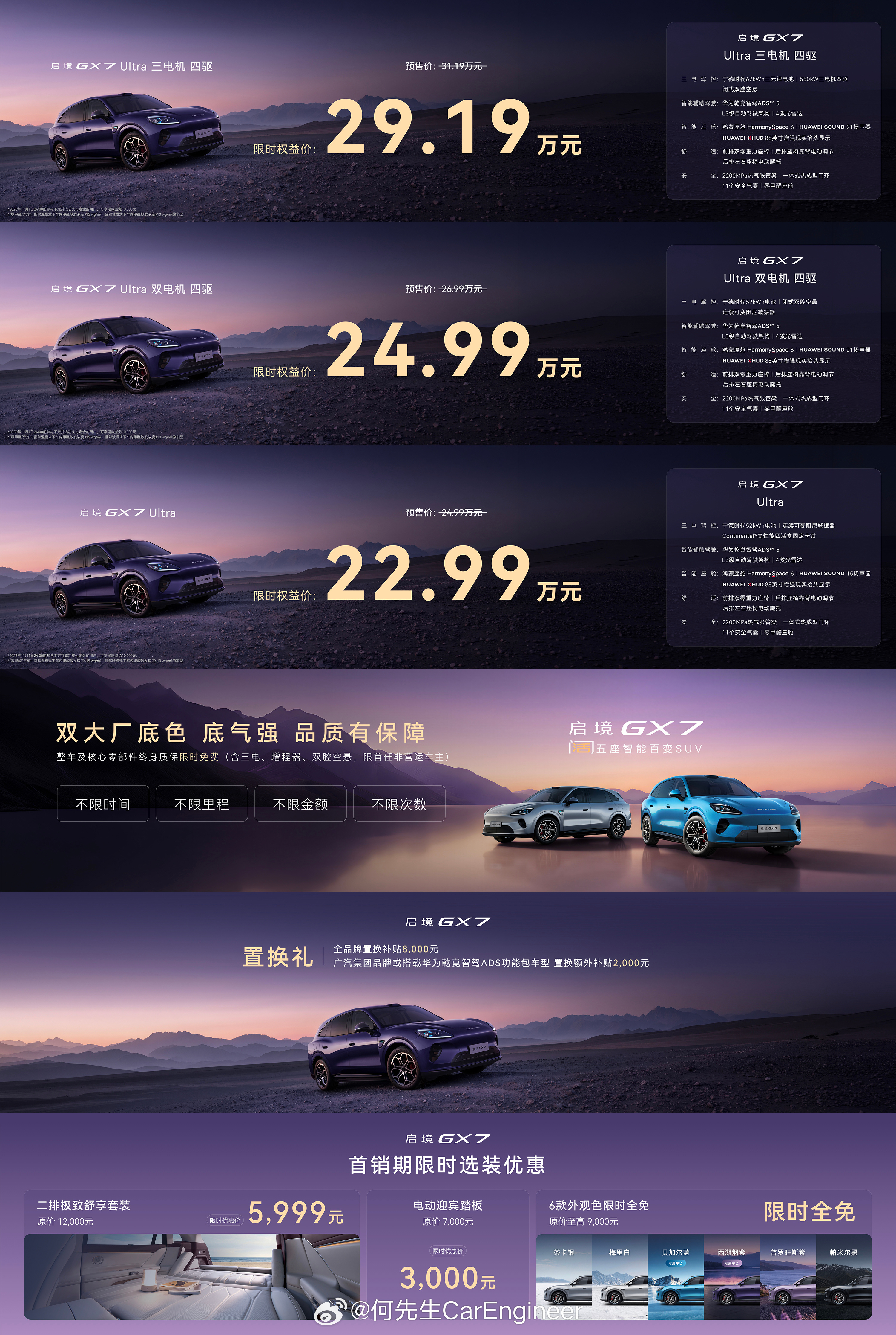 广汽集团与华为乾崑合作的百变SUV——启境GX7正式全国上市。新车在广州举办上市