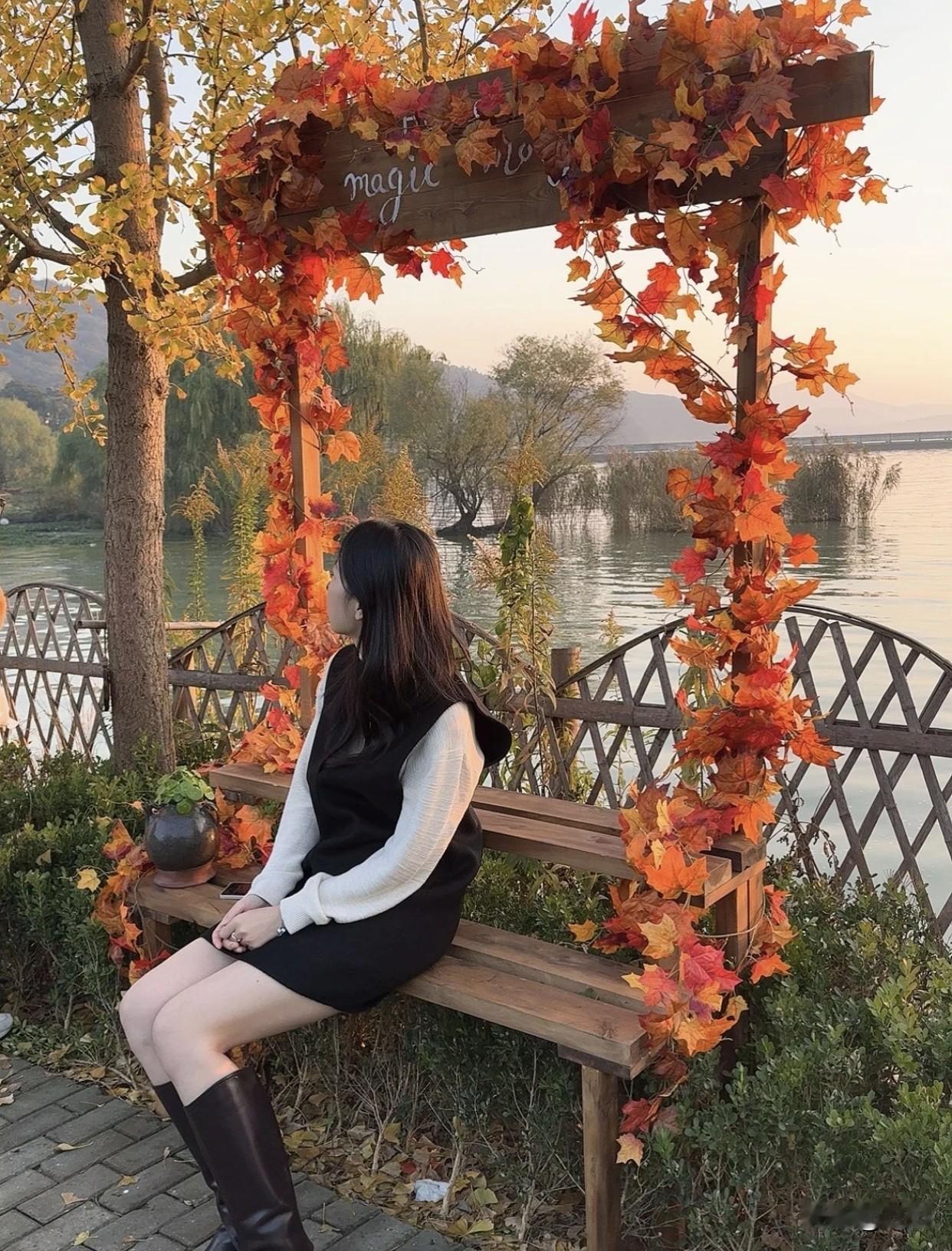 可以分享一张秋景树叶的照片吗秋日黄昏，独坐湖畔，心随景动。