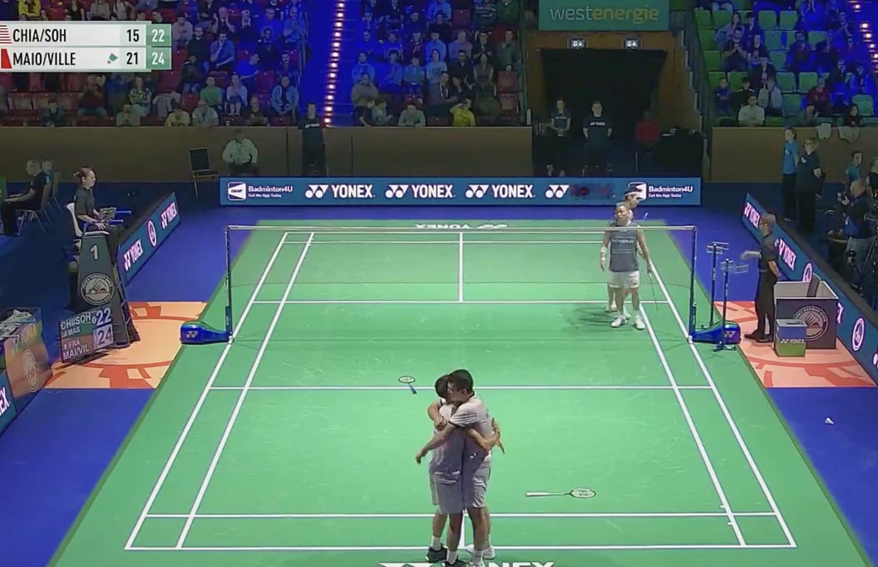 马尤/维利热🇫🇷 21-15、24-22 🇲🇾谢定峰/苏伟译2026年德