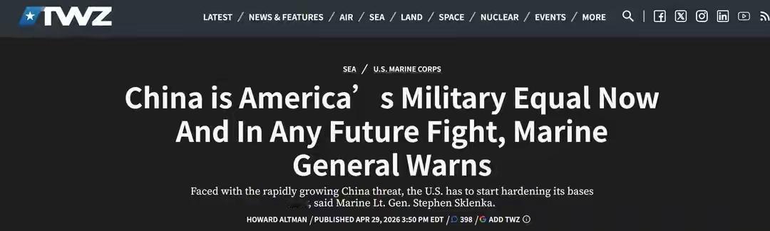 太阳打西边出来了？一向嘴硬的美军中将突然认怂，说中国和美国实力对等？这背后的算盘