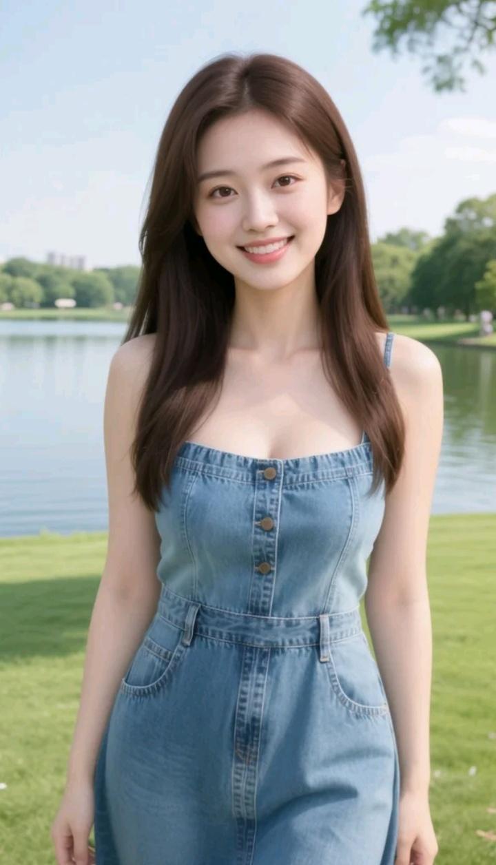 一个女孩在湖边微笑。觉得女人最重要的是美貌还是人品 你觉得女人最重要的是美貌还是