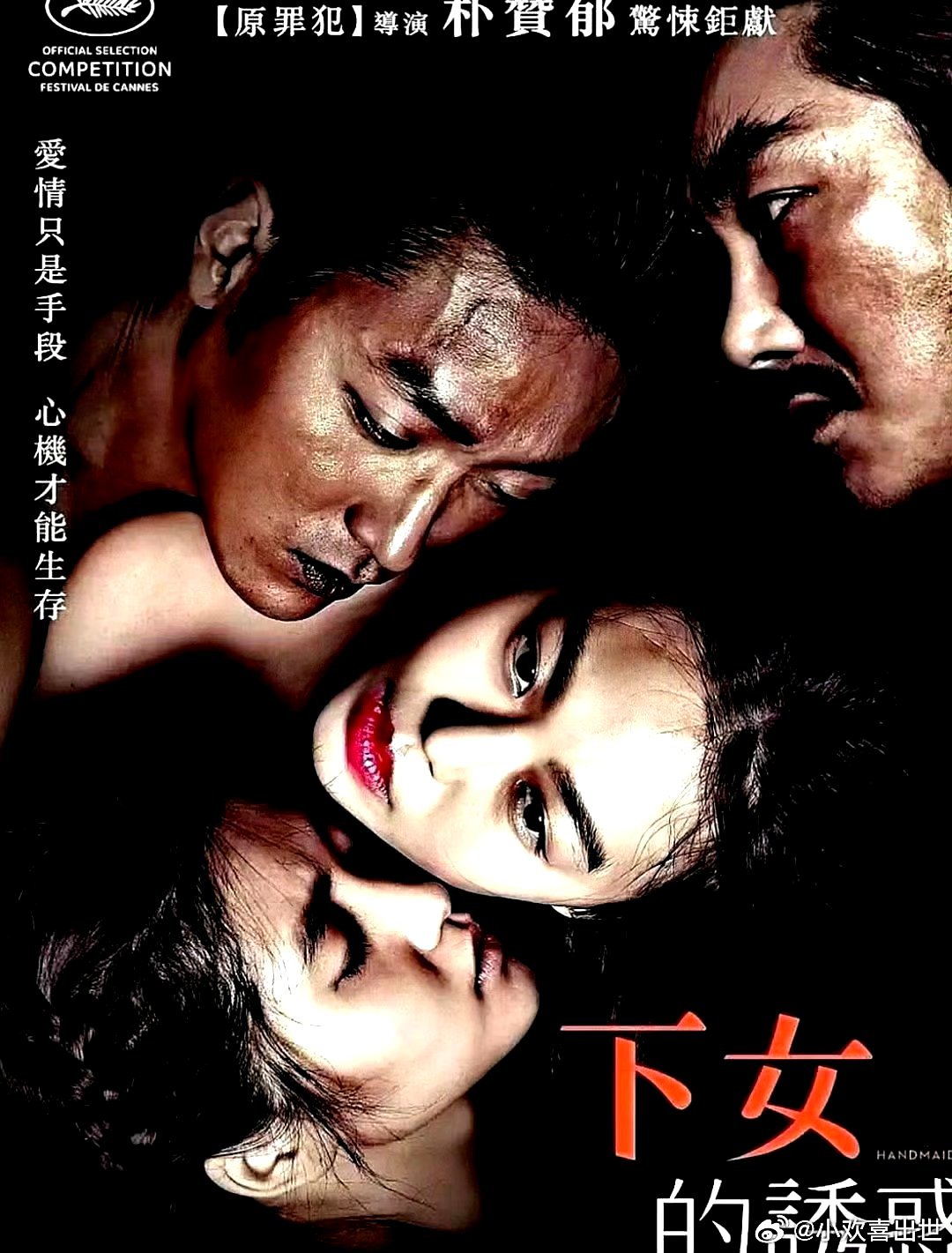 电影海报：金敏喜，金泰梨，河正宇，赵震雄，文素丽，金海淑主演《小姐》。朴赞郁导演