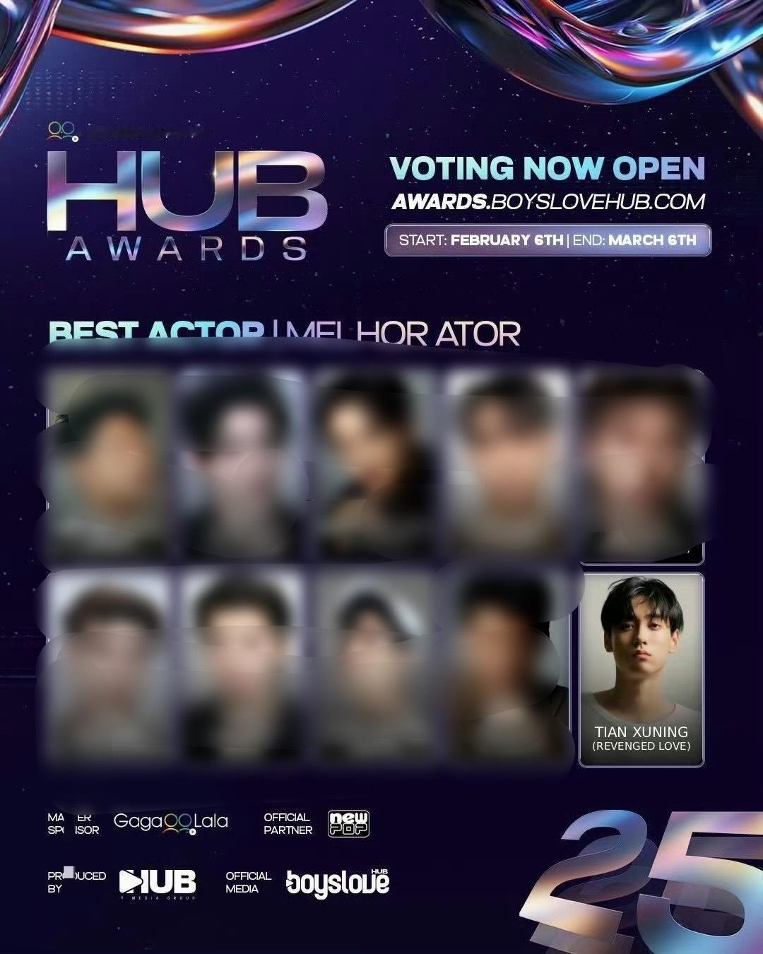 田栩宁入围巴西HUB Awards最佳男演员奖，唯一入围巴西最佳男演员奖的🇨?