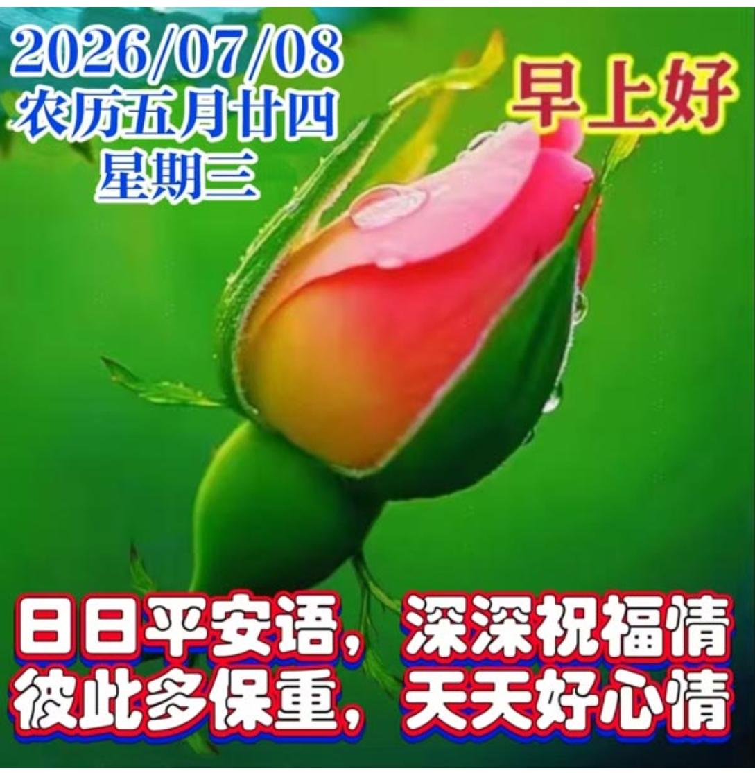 周三早安，顺祝夏安；
夏日清晨，祝福飘香；
问候情长，岁月静好；
人心依旧，余生