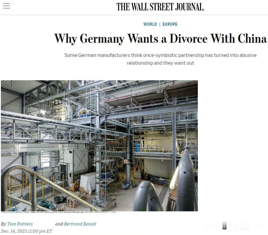 华尔街日报的大标题让人看了就发笑：德国为何要与中国离婚。华报哪只眼看出来德中要离