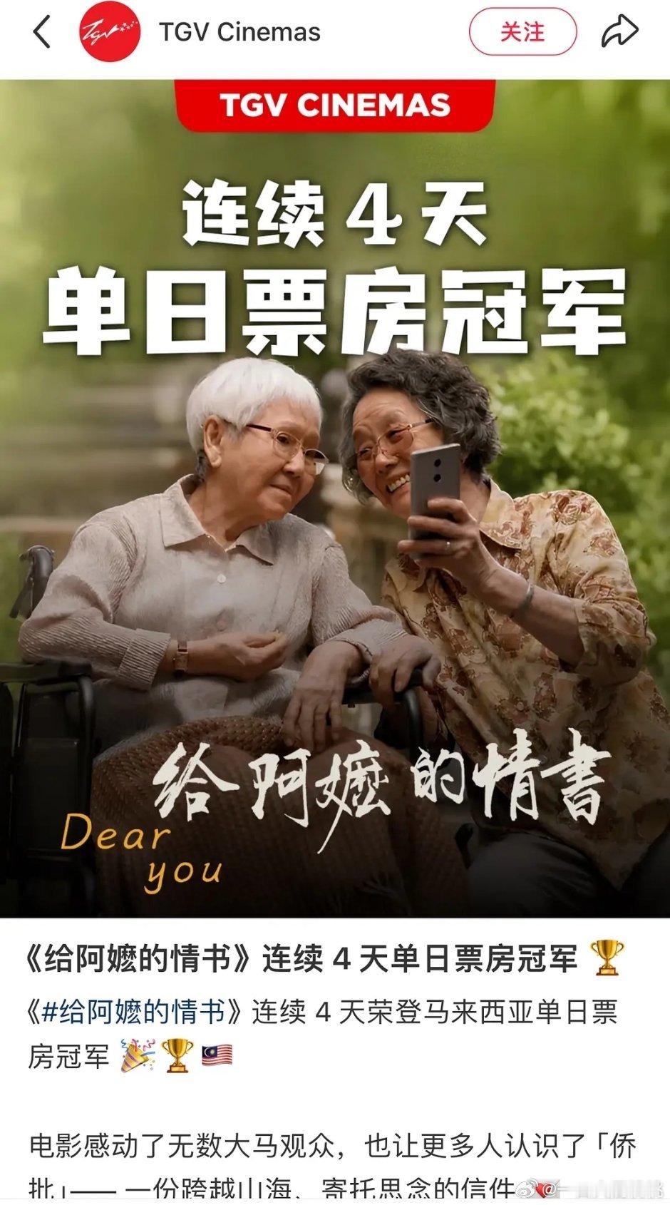 阿嬷在马来票房成绩不错，这题材仿佛给马来华人量身定制的。 