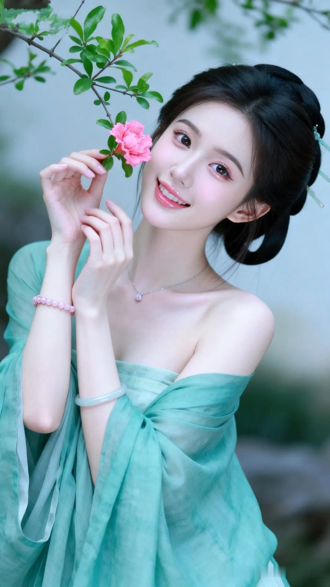 “花落人如玉，笑靥似春风”，这简直美到心坎里了。想象一下，落花缤纷中，有个人如玉