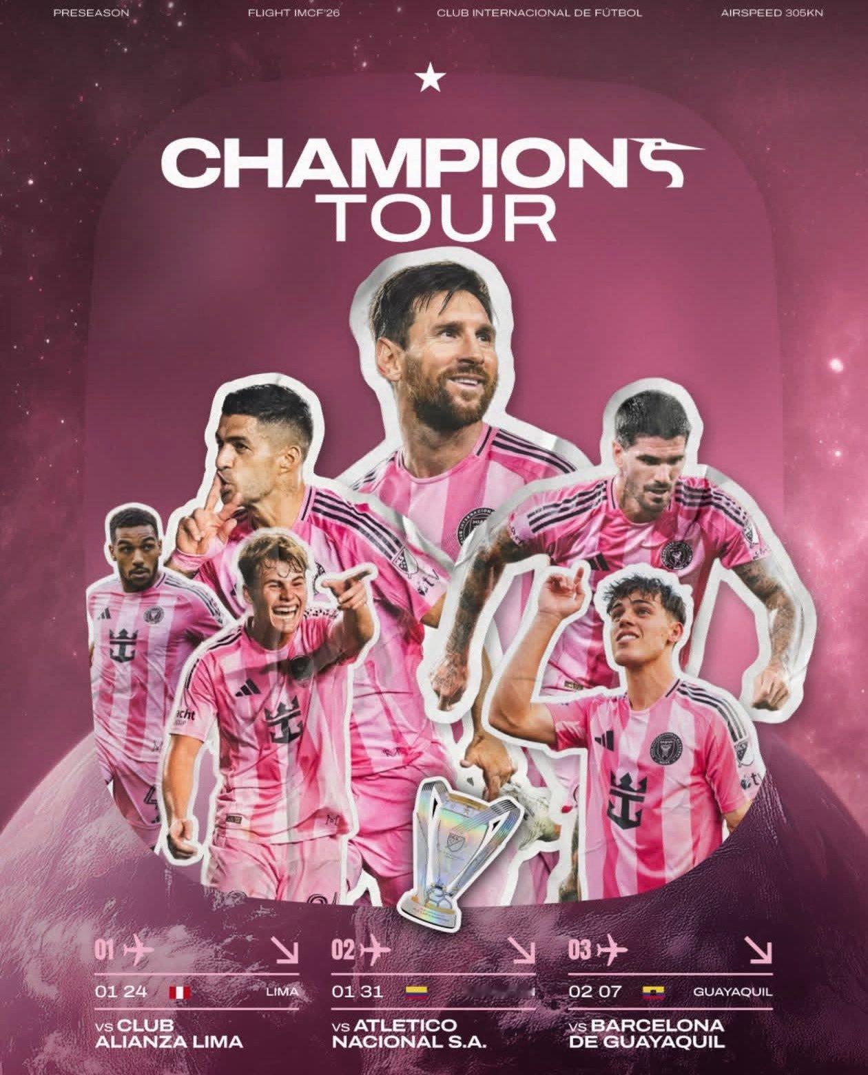 迈阿密国际宣布季前赛之旅，为即将到来的赛季做准备⏭️1️⃣1月24日星期六（下午