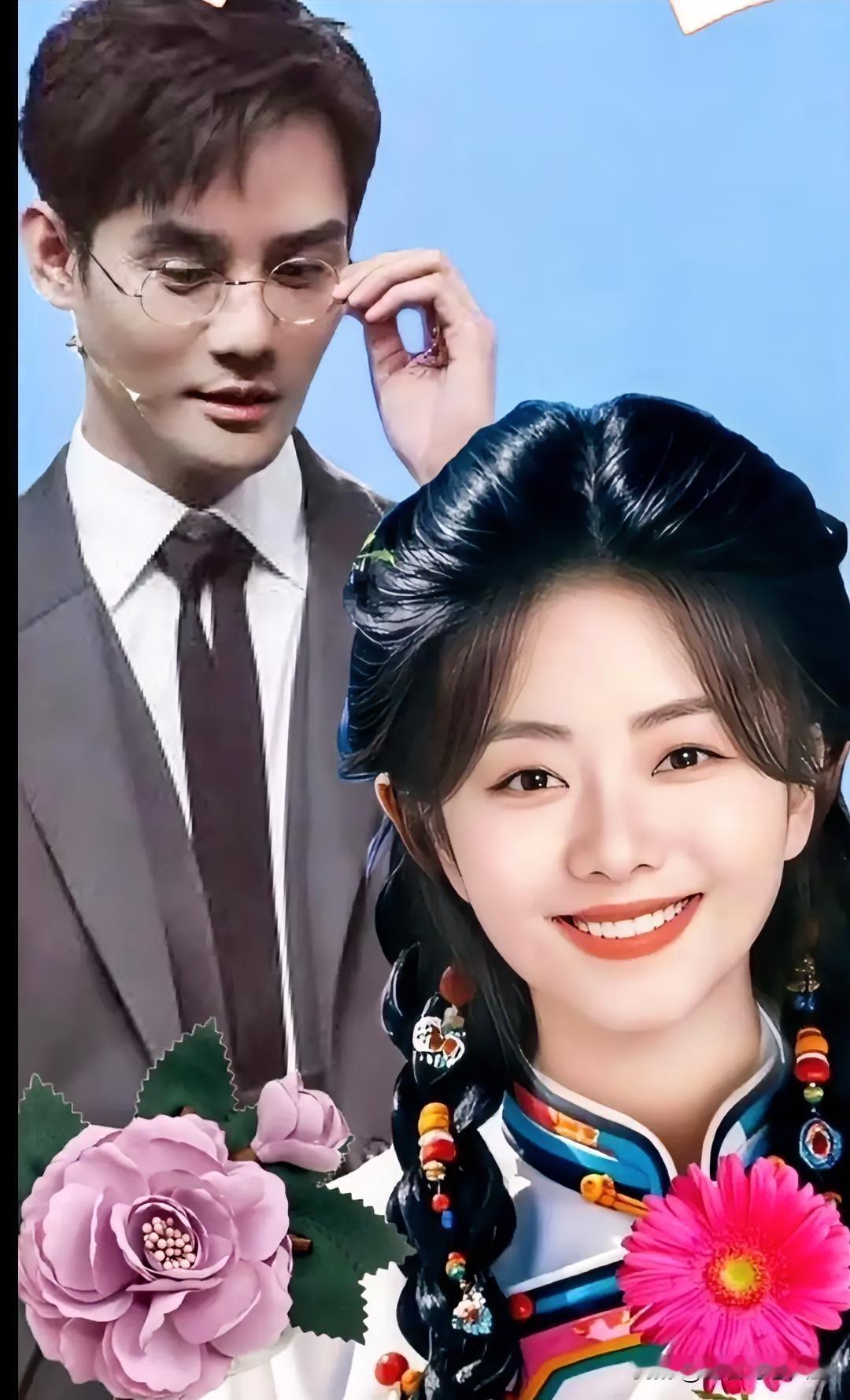 谭松韵王凯两个人穿着不同风格的衣服。好美的二搭，露肩条纹假两件 条纹假两件裙子 