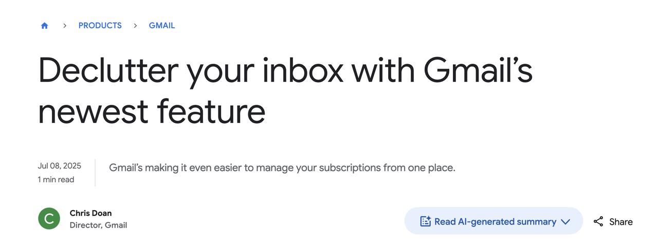 Gmail上线“管理订阅”功能，一键退订更高效

Google 近日宣布，Gma