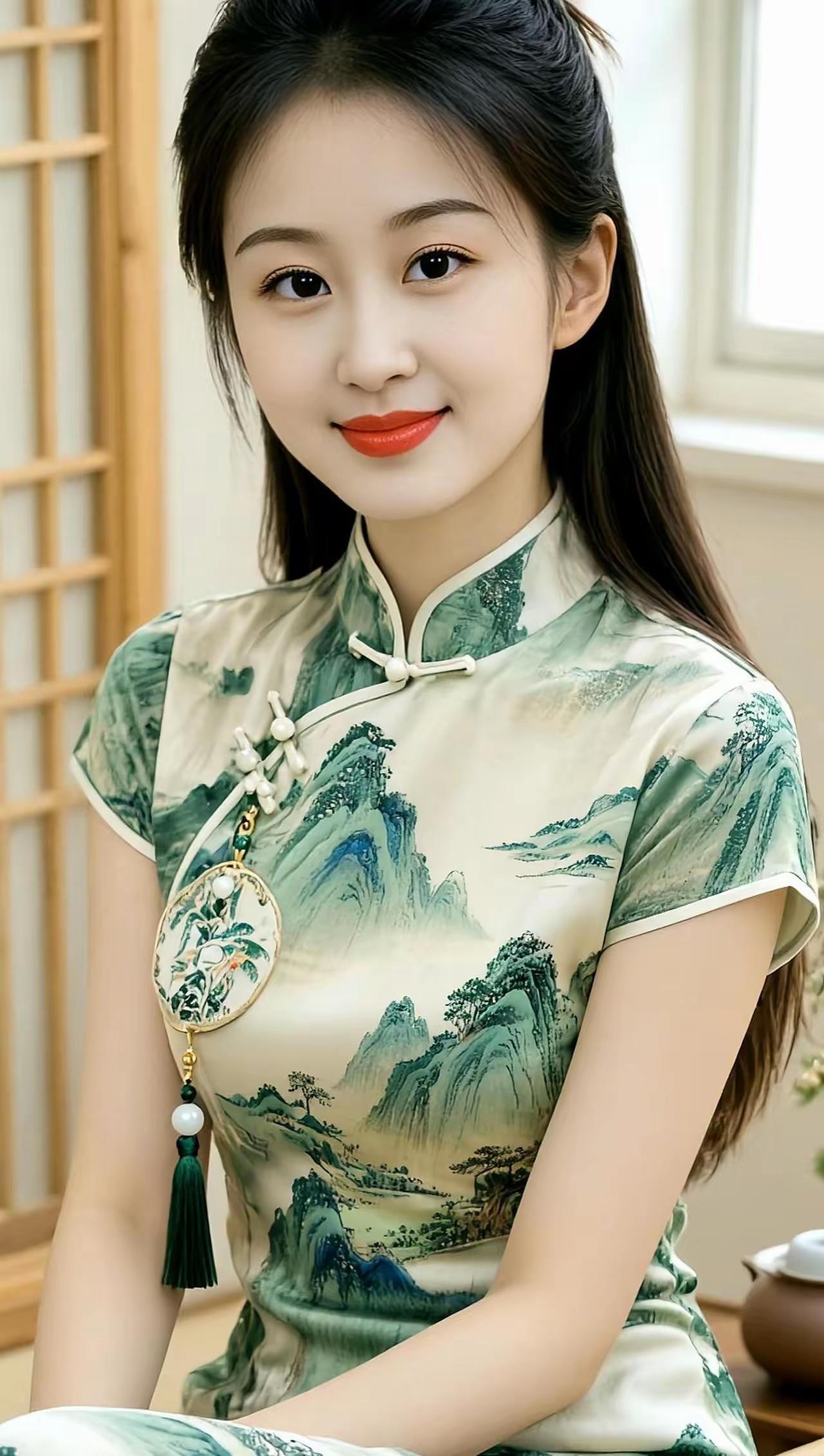 清新古风，绿意盎然，旗袍之美，尽显东方韵味。