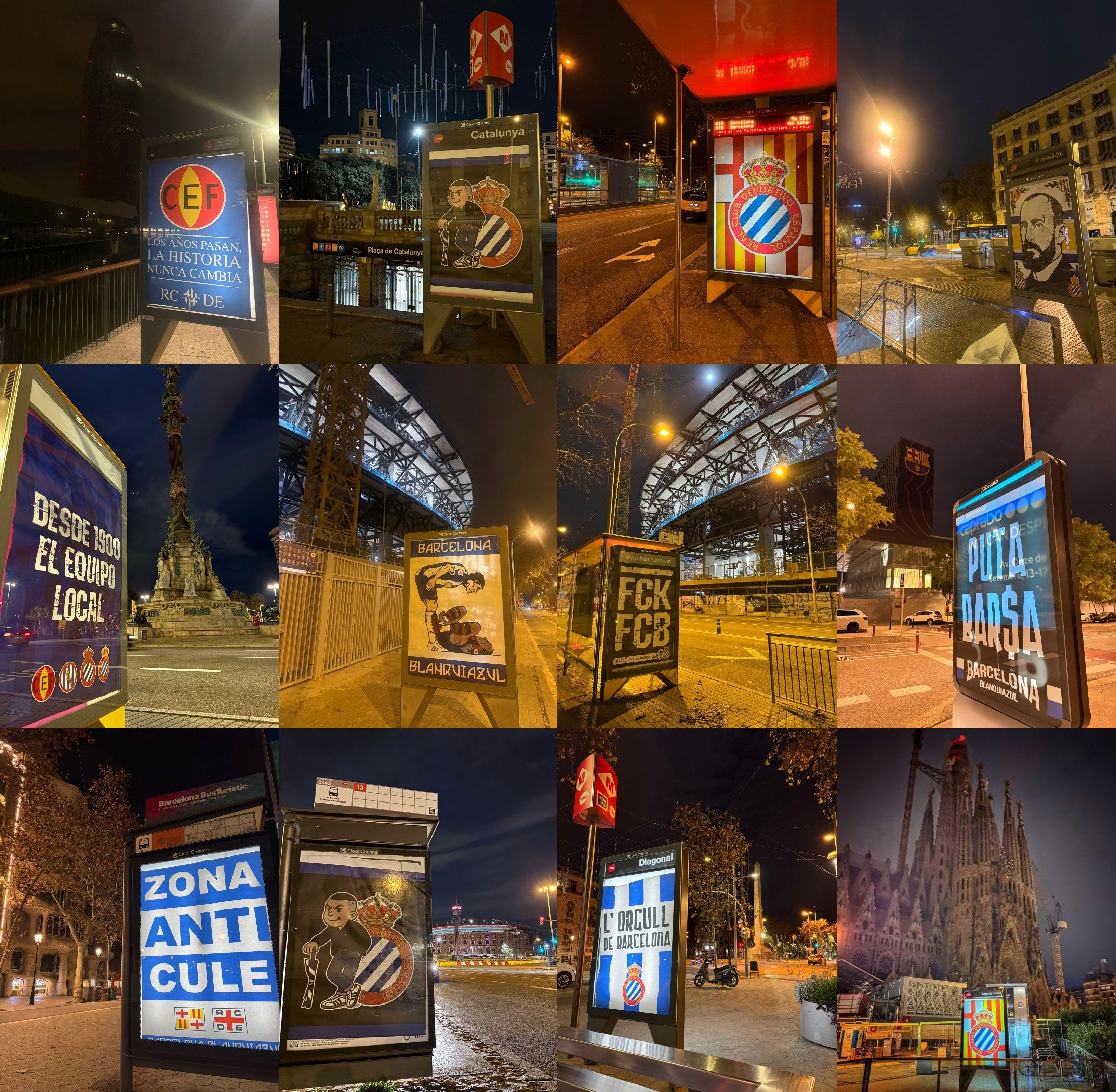 阿斯报：加泰德比日当天清晨，约 200 张支持西班牙人的海报出现在巴塞罗那的街道